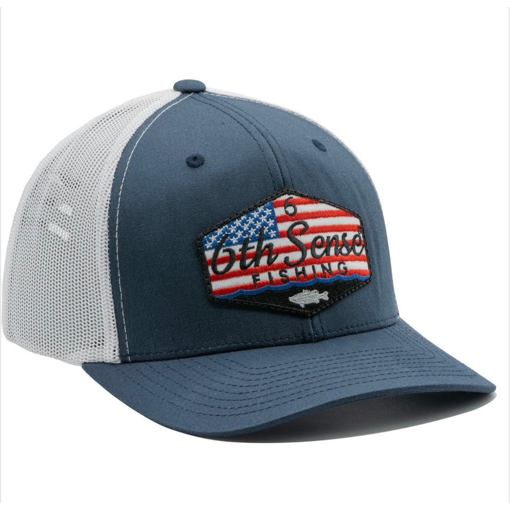 6th Sense Fishing The Staple American Dream Trucker Hat Navy White Snapback NEW